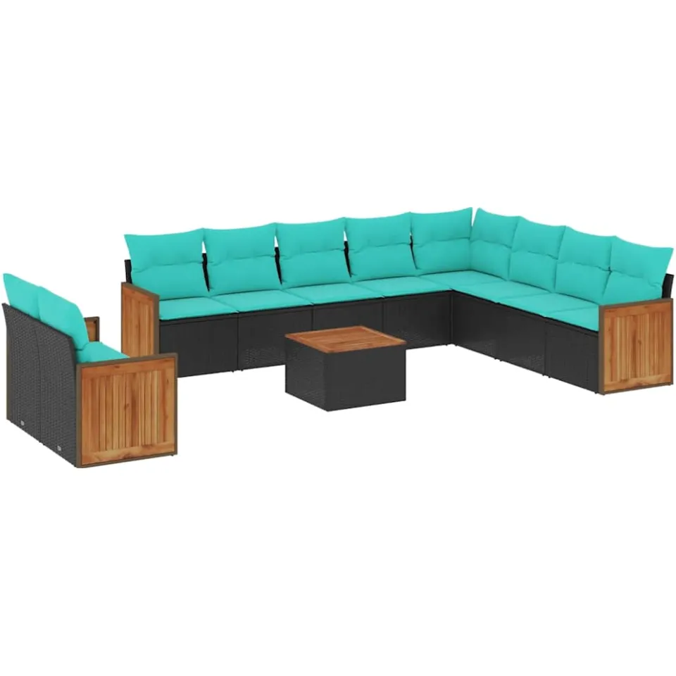 vidaXL 11-delige tuinbankset met kussens, zwart polyrotan, foto 3