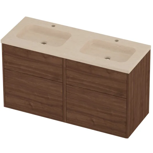 Proline Rollo Badmeubelset Hardsteen Elegant Dubbel 2 Gaten 120x46x67 cm Sand Stone Indian Walnut Houtlook