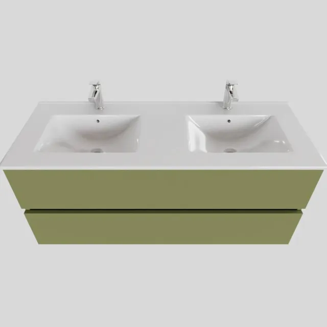 Boss & Wessing Badkamermeubel BWS Helsinki 120x46 cm Keramiek Dubbel Mat Groen 2 Laden (2 kraangaten)