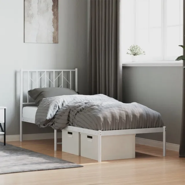 vidaXL Bedframe met hoofdbord zonder matras metaal wit 75x190 cm