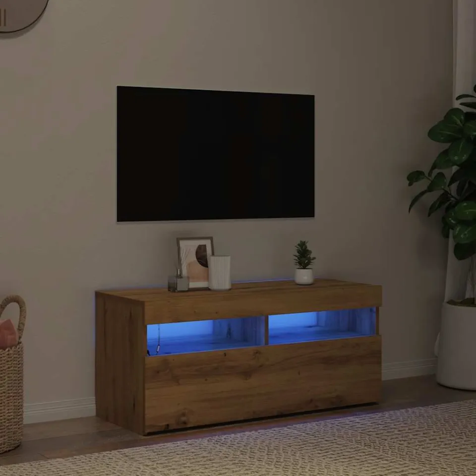 vidaXL Tv-meubel met LED 90x35x40 cm bewerkt hout artisanaal eiken, foto 4