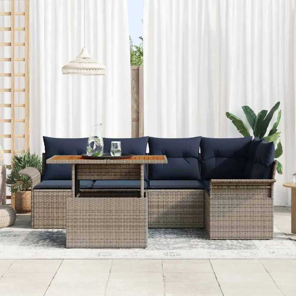 vidaXL Tuin Sofa Set 6 st Grijs Poly riet, foto 3