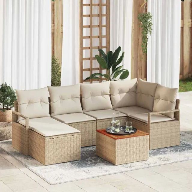 vidaXL Tuinbankenset 7 st Beige en Crème poly rattan, foto 2