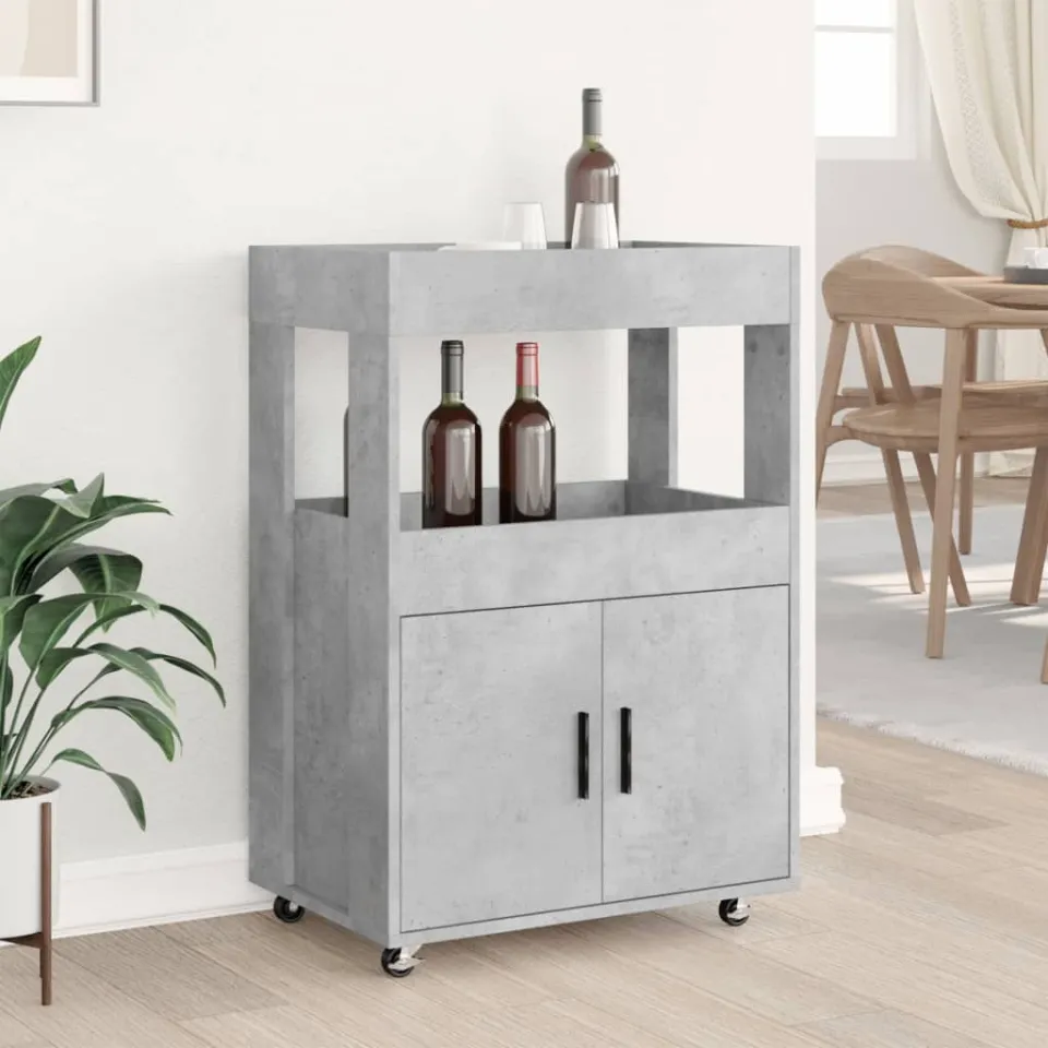 vidaXL Drankkar 60x39,5x89 cm bewerkt hout betongrijs grijs, foto 3