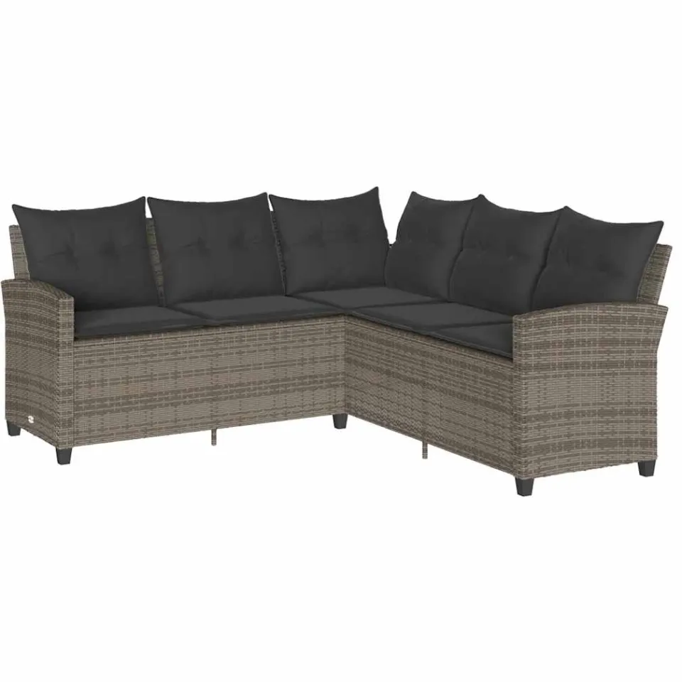 vidaXL Loungebank met kussens L-vormig poly rattan grijs