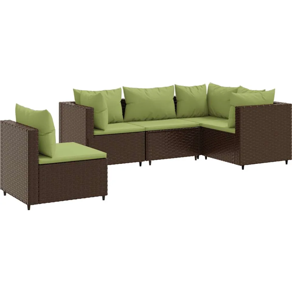 vidaXL 5-delige Loungeset met kussens poly rattan bruin, foto 4