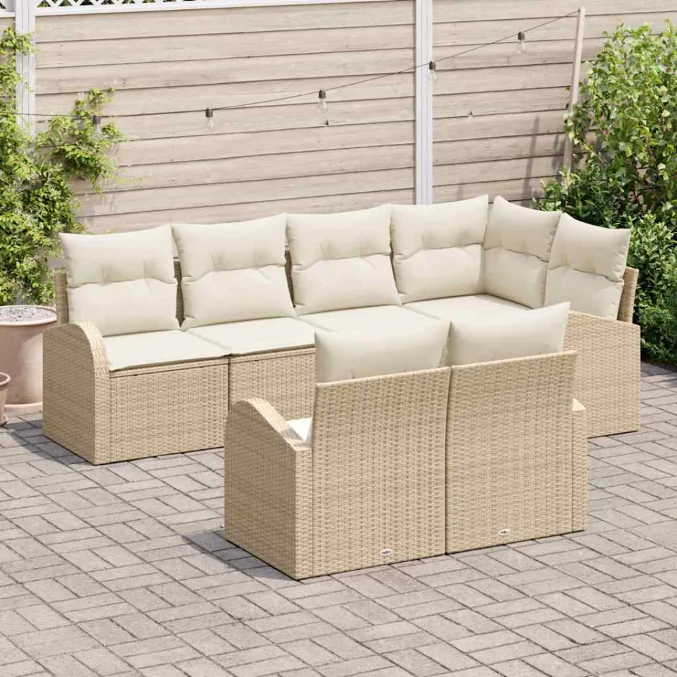 vidaXL Tuin Sofa Set Beige poly rattan, foto 3