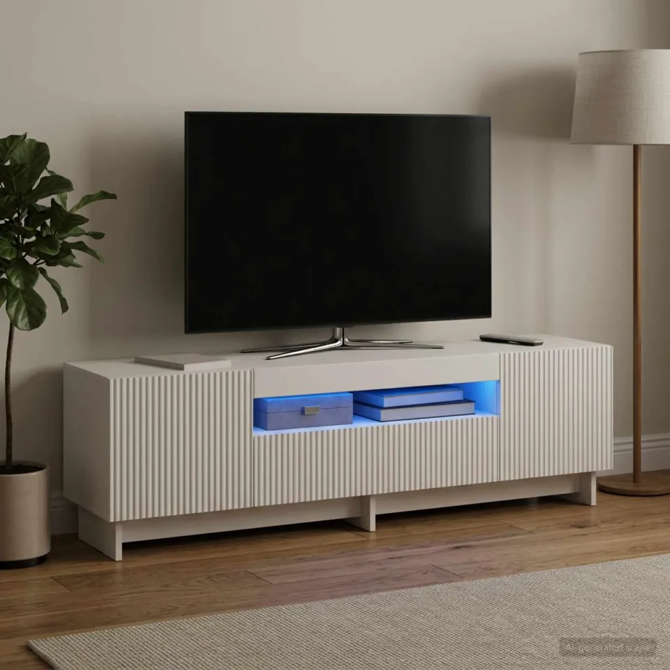 vidaXL LED tv-meubel EDE 153 x 35 x 43 cm Wit Bewerkt hout, foto 4