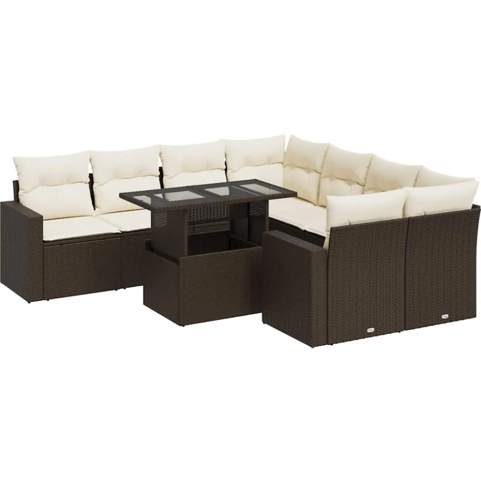 vidaXL 9-delige Loungeset met kussens poly rattan bruin, foto 3