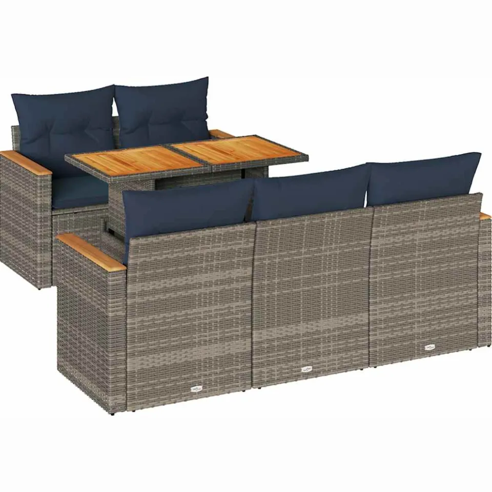 vidaXL 6-delige Loungeset met kussens poly rattan grijs, foto 3