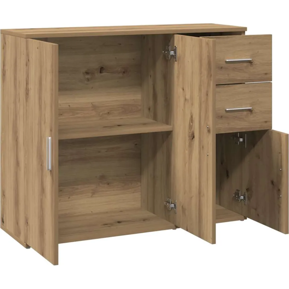 vidaXL Dressoir Artisan Eikenhout 91x29,5x75 cm Bewerkt Hout Bruin
