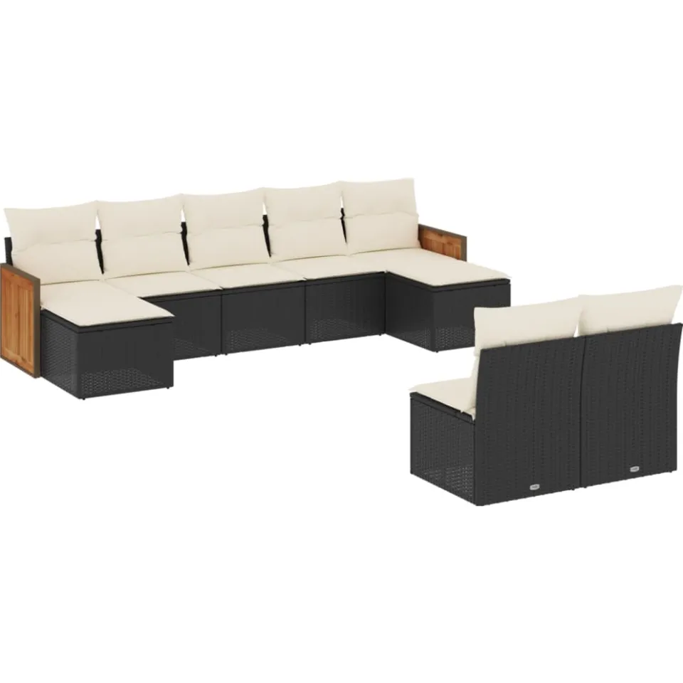 vidaXL 9-delige Loungeset met kussens poly rattan zwart, foto 3