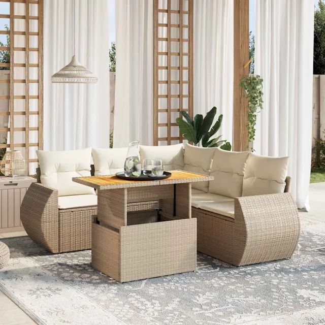vidaXL 6-delige Loungeset met kussens poly rattan beige, foto 2