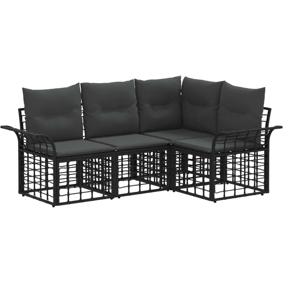 vidaXL Buiten bankenset 4 st Zwart en Donkergrijs Polyester