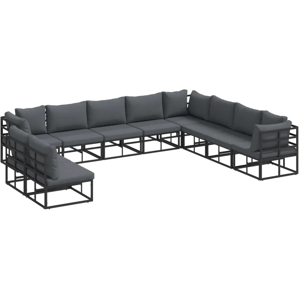 vidaXL Tuinbankenset 10 st Zwart Aluminium