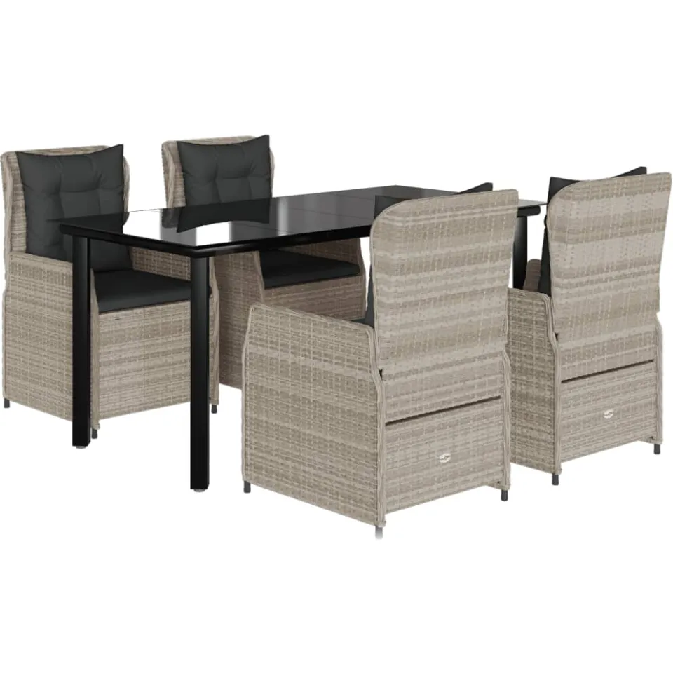 vidaXL 5-delige Tuinset met kussens poly rattan lichtgrijs grijs, foto 3