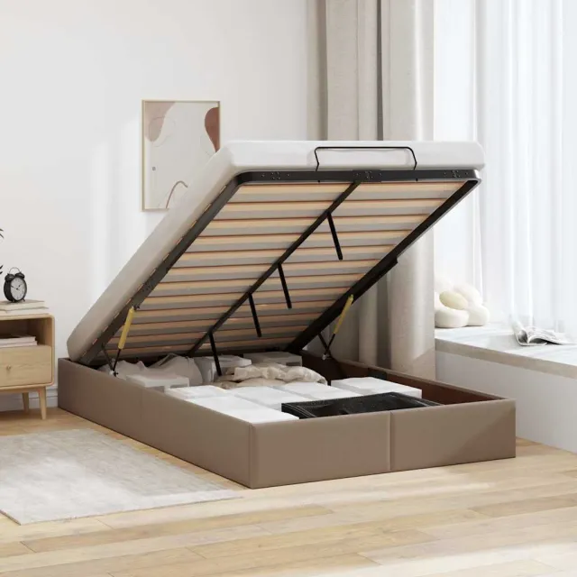 vidaXL Bedframe zonder matras 120x200 cm kunstleer cappuccinokleurig Bruin