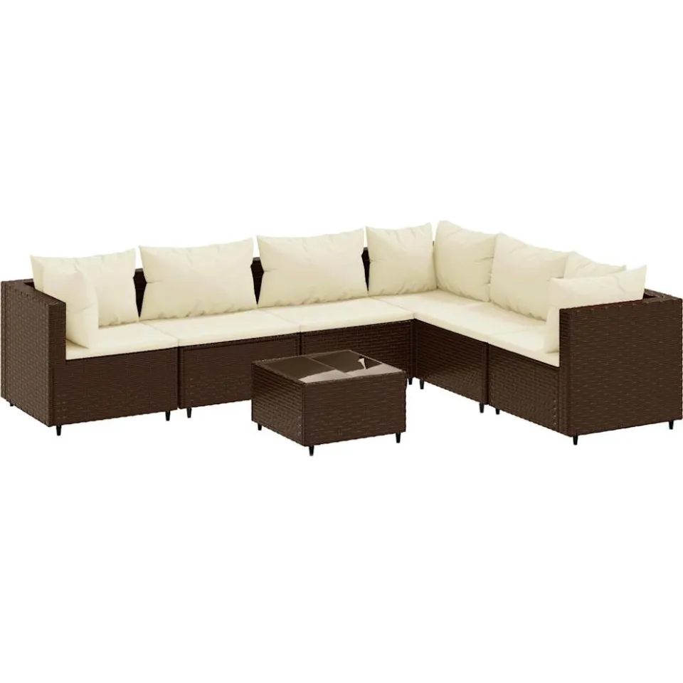 vidaXL 7-delige Loungeset met kussens poly rattan bruin
