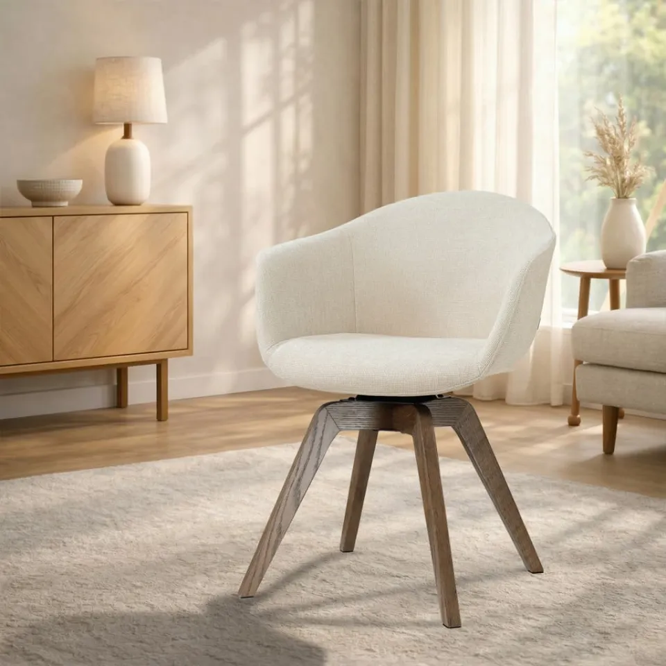 Nolon Noor-Otis draaibare eetkamerstoel cottonbeige - walnoot houten onderstel, foto 2
