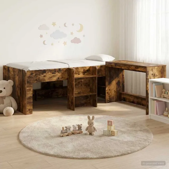 vidaXL Hoge Bed Frame met Bureau voor Kinderen 2 st Gerookt eiken Bruin