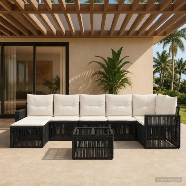 vidaXL Tuinbankenset 8 st Zwart en Cream Wit poly rattan, foto 2