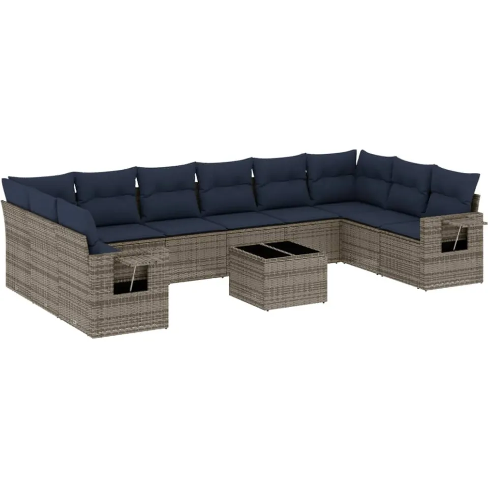 vidaXL 11-delige tuinbankset met kussens, grijs polyrotan, foto 3
