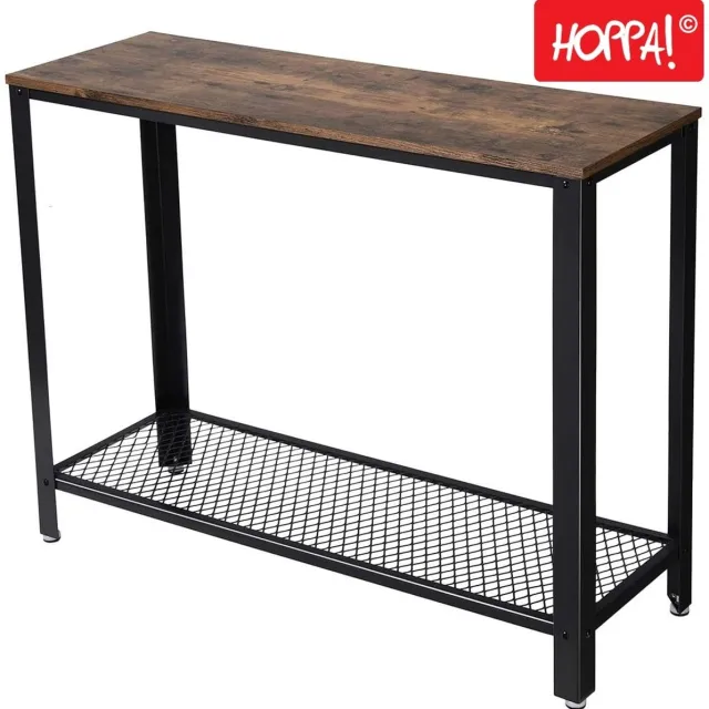 Hoppa! Consoletafel | Bijzettafel | Bruin/Zwart | Hout/Ijzer | Vintage | 101,5 x 35 x 80 cm (B x D x H)