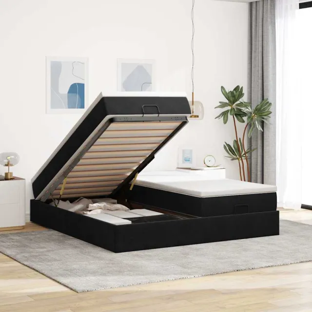 vidaXL Ottoman bed met matrassen 160x200cm fluweel zwart