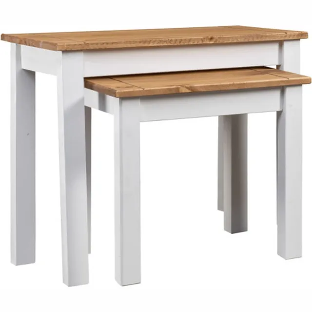 vidaXL 2-delige - Tafeltjesset - Panama - Range - massief - grenenhout - wit wit en naturel