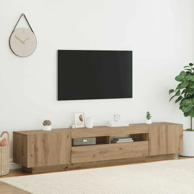 vidaXL Tv-meubel met LED 200x35x40 cm bewerkt hout artisanaal eiken Bruin