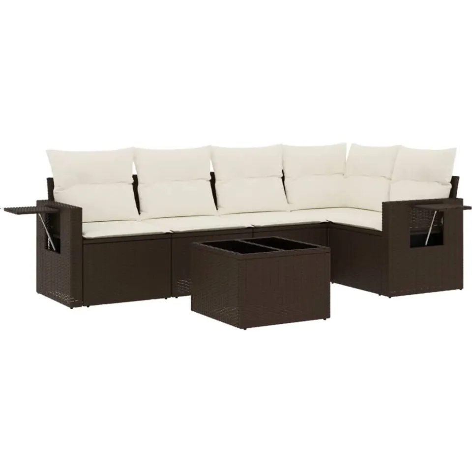 vidaXL 6-delige Loungeset met kussens poly rattan bruin