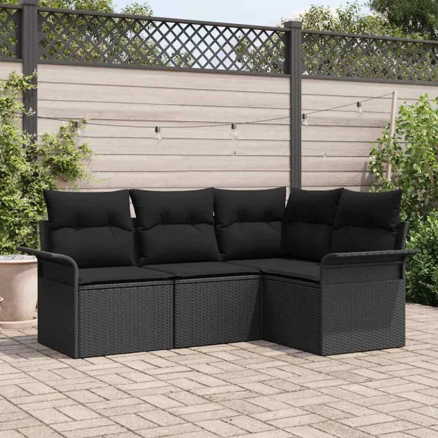 vidaXL Tuin Sofa Set 4 st Zwart poly rattan, foto 2
