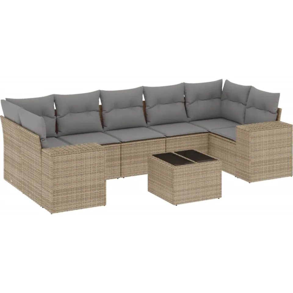 vidaXL 8-delige Loungeset met kussens poly rattan beige, foto 4