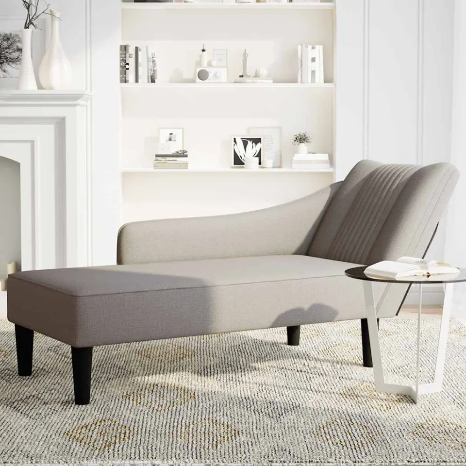 vidaXL Chaise longue met rechterarmleuning stof lichtgrijs grijs, foto 3