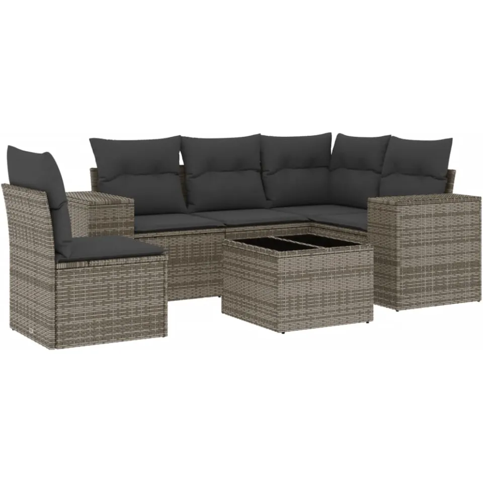 vidaXL 6-delige Loungeset met kussens poly rattan grijs
