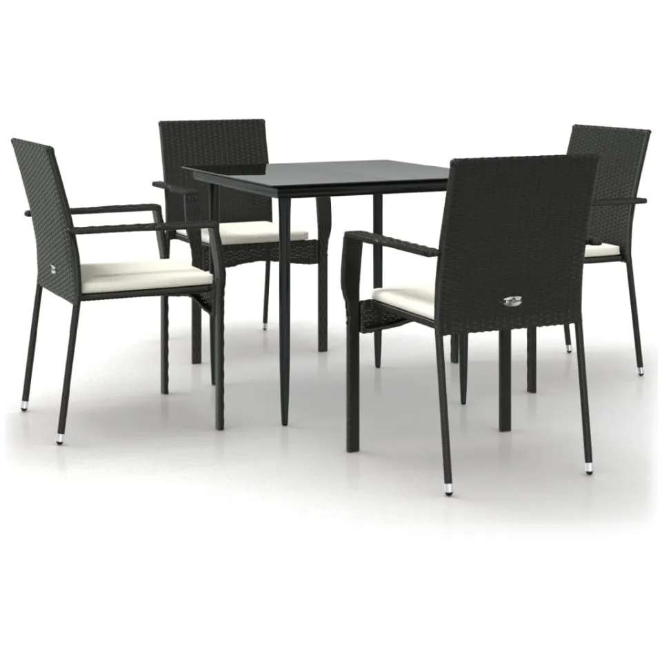vidaXL 5-delige Tuinset met kussens poly rattan zwart, foto 3