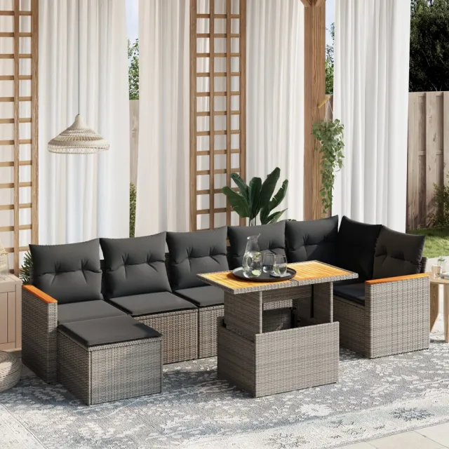 vidaXL 8-delige Loungeset met kussens poly rattan grijs, foto 2