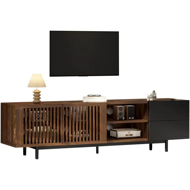 MUVANO Tv meubel 160 cm - Tv kast walnoot zwart - Mdf tv kast woonkamer - Tv dressoir met lades - 160x38x50 cm - Kabeldoorvoer - Woonkamer Zwart Walnoot