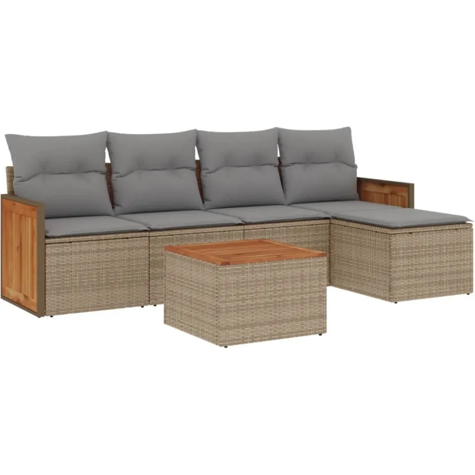 vidaXL 6-delige Loungeset met kussens poly rattan beige, foto 3