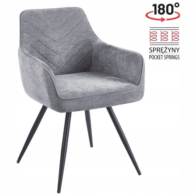 Furnitex K43-FX - Grijze eetkamerstoel - DAVIS Wind 89-stof - 180° draaibaar - Automatische terugkeer Grijs;Zwart