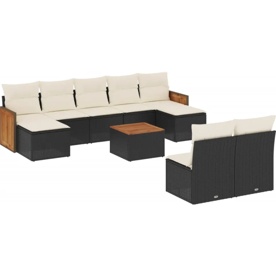 vidaXL 10-delige Loungeset met kussens poly rattan zwart, foto 3