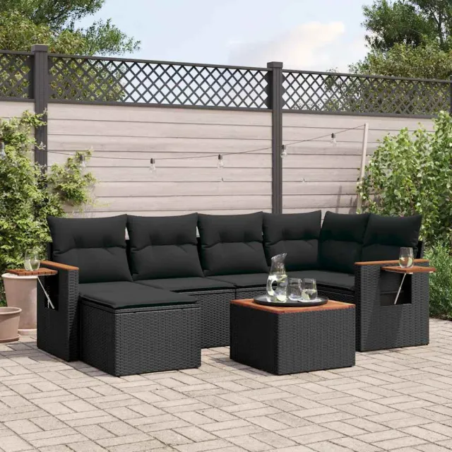 vidaXL 7-delige Loungeset met kussens poly rattan zwart, foto 2