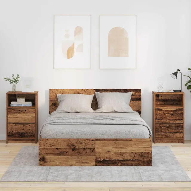 vidaXL Nachtkastjes 2 st Oud hout 40 x 30 x 67 cm Bewerkt hout bruin, foto 2
