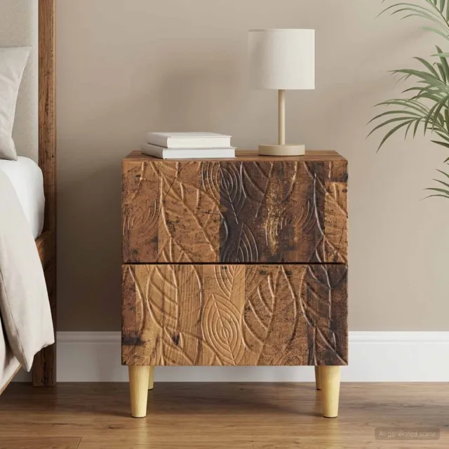 vidaXL Nachtkastje Oud hout 43 x 34,5 x 48 cm Bewerkt hout bruin, foto 2