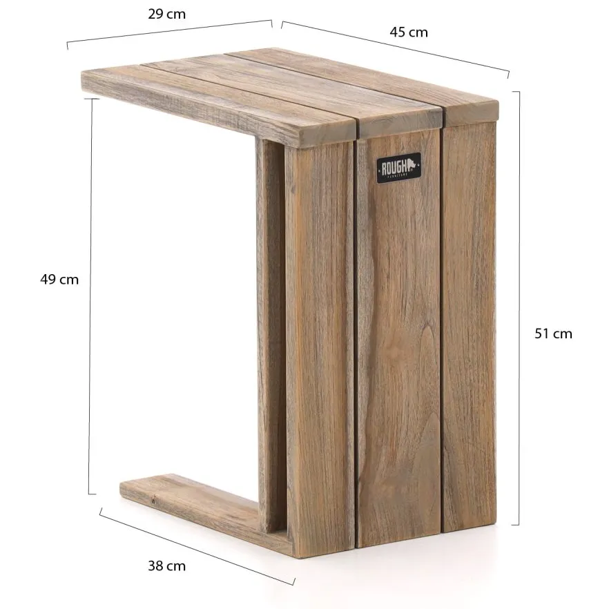 ROUGH Furniture ROUGH-X bijzet tuintafel voor loungebank 45x29x51cm bruin, foto 3