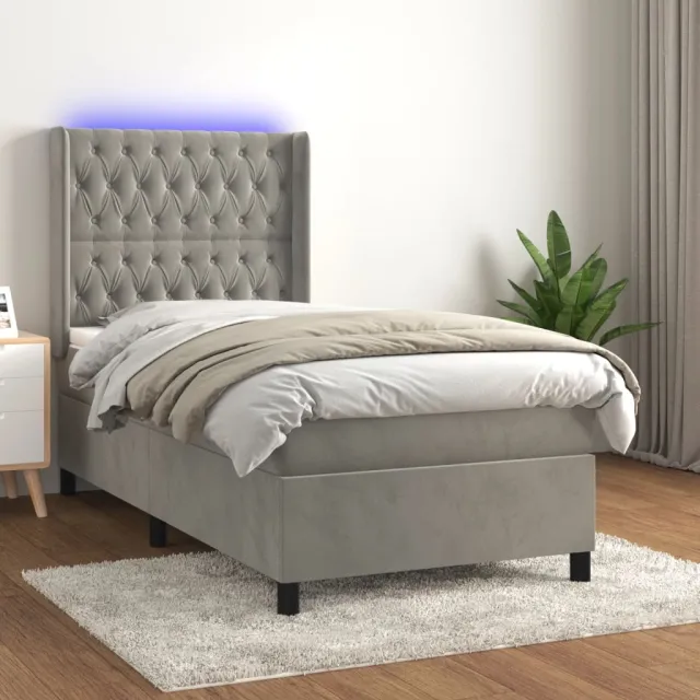 vidaXL Boxspring met matras en LED fluweel lichtgrijs 90x190 cm grijs
