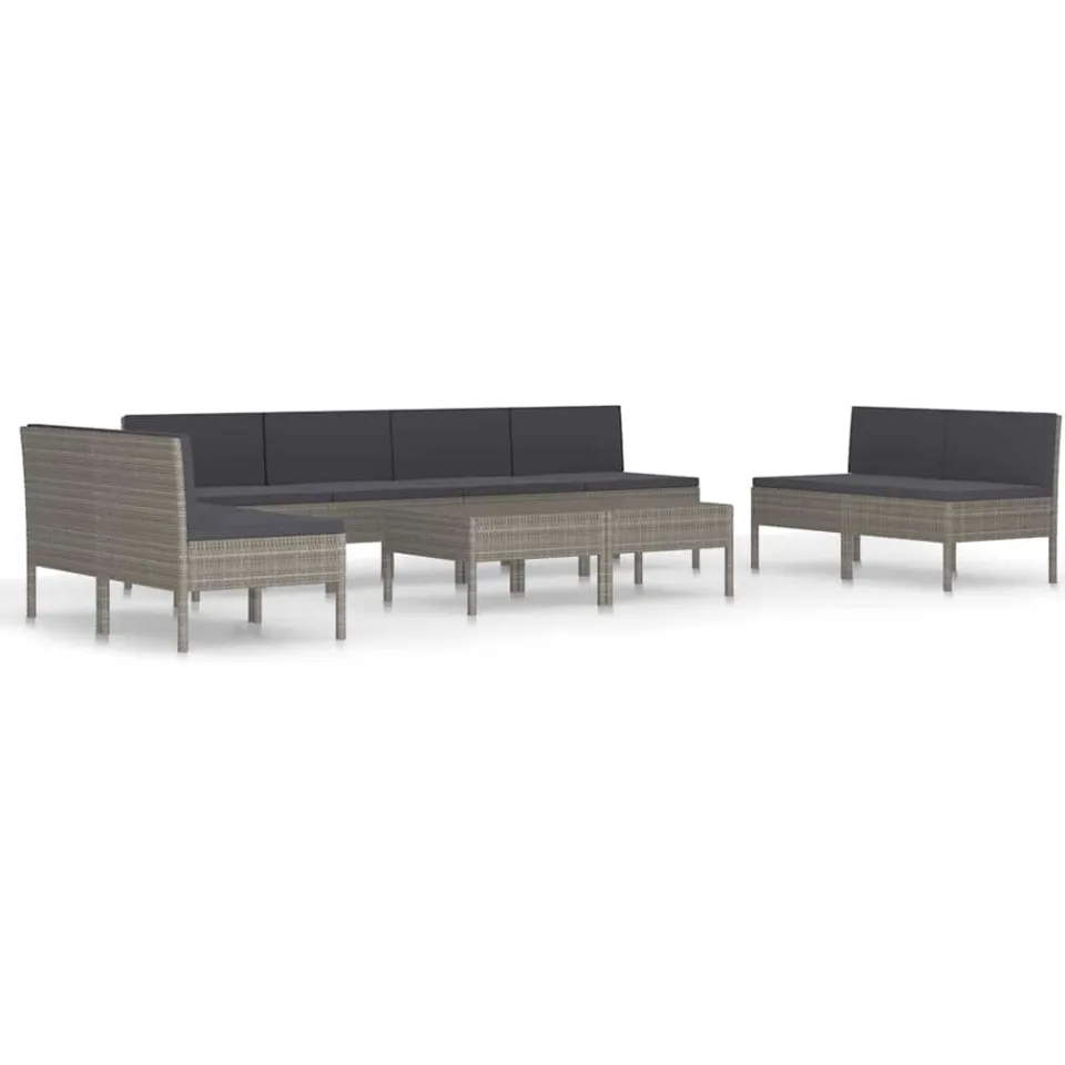 vidaXL 10-delige Loungeset met kussens poly rattan grijs, foto 3