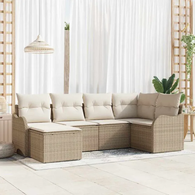 vidaXL Tuin Sofa Set 6 st Beige en Wit poly rattan, foto 2