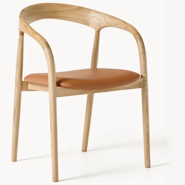 Westwing Collection Eetkamerstoel Camille van essenhout met lederen zitkussen Lichtbruin