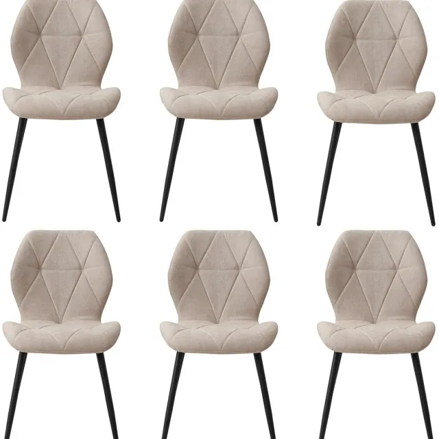 Brandistry Eetkamer Stoelen - Stoelen - Eetkamer - Set Van 6 - Moderne Eetkamerstoelen - Stalen Poten - 48x42x86 - Beige